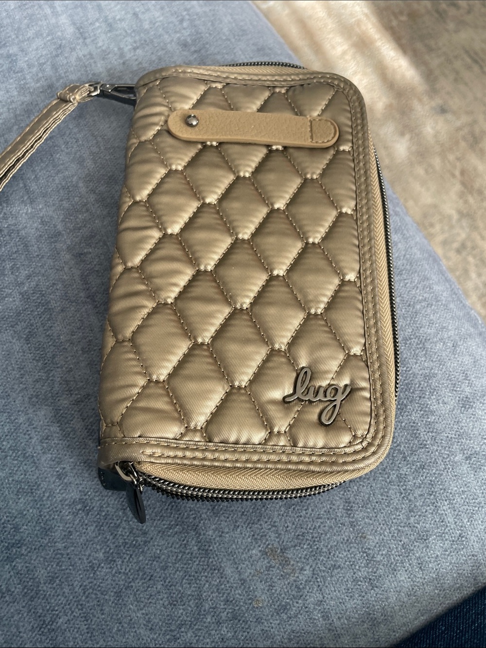 lug Quilted Metallic Taupe Wristlet Clutch